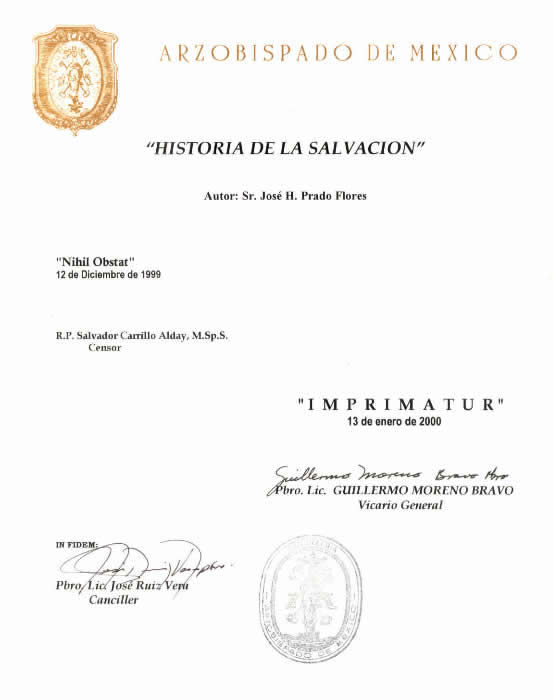 Imprimatur del curso Historia de la Salvación, de la Escuela de Evangelización San Andrés.