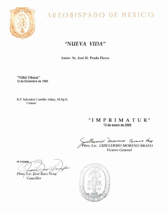 Imprimatur del curso Nueva Vida